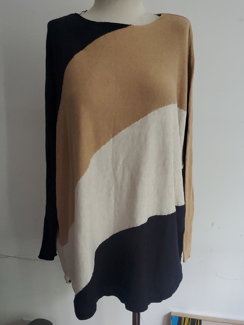 INC International Concepts Black, Camel & Cream Colorblock Tunic Sweater